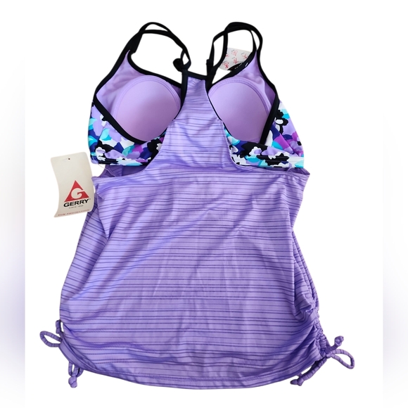 Gerry Purple Floral Ruched Swim Top Nwt Size Small - Picture 2 of 3
